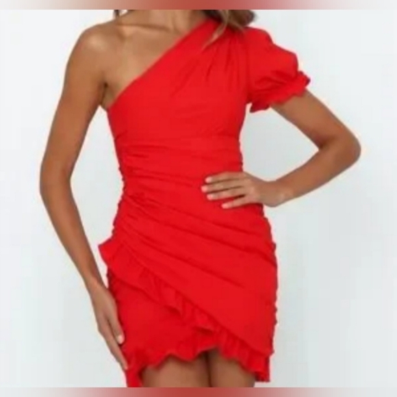 Hello Molly Not Fair On Me Red One Shoulder Dress sz small - Picture 4 of 12